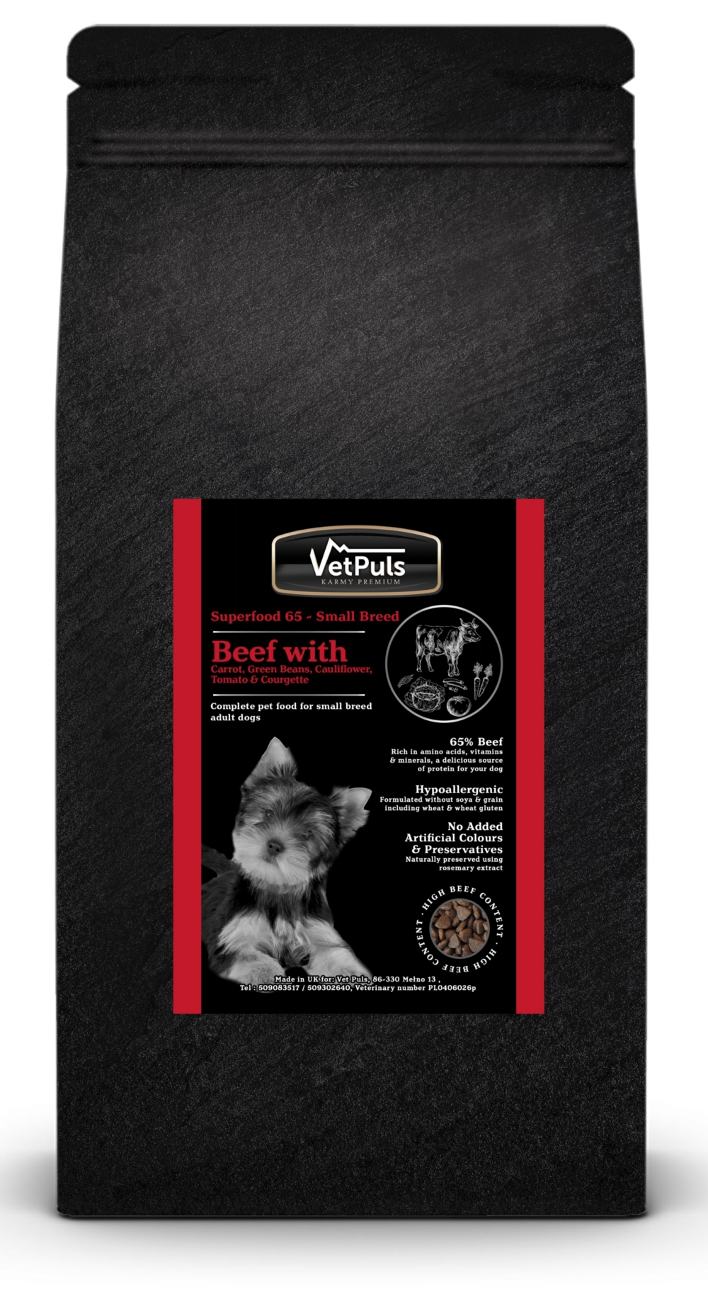 VetPuls Superfood bezzbożowa pełnoporcjowa karma z wołowiną op. 12kg