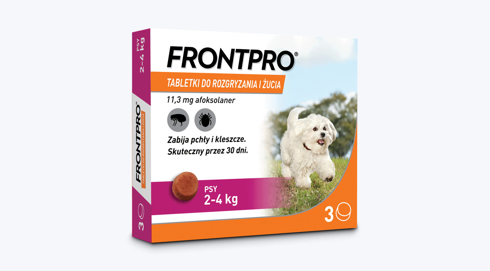FRONTPRO tabletki na pchły i kleszcze dla psów 2-4 kg (S) – 3 tabletki | Termin ważności 09/2026